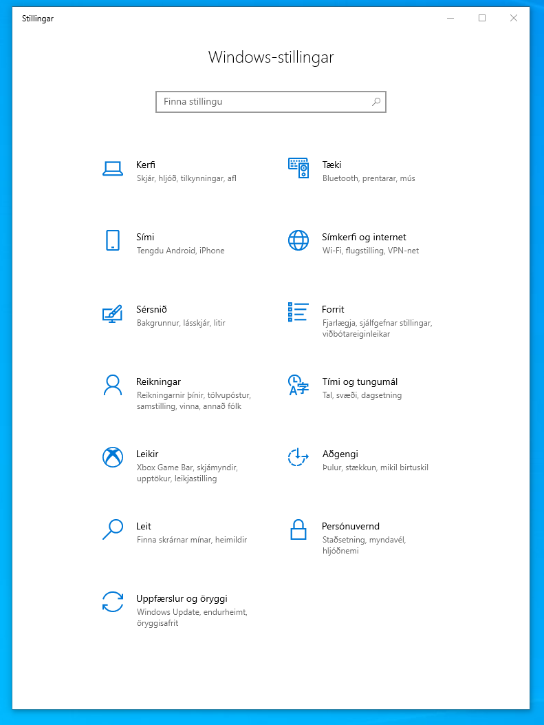 Á íslensku Windows Stillingar Skjámynd 2020 09 28 134007