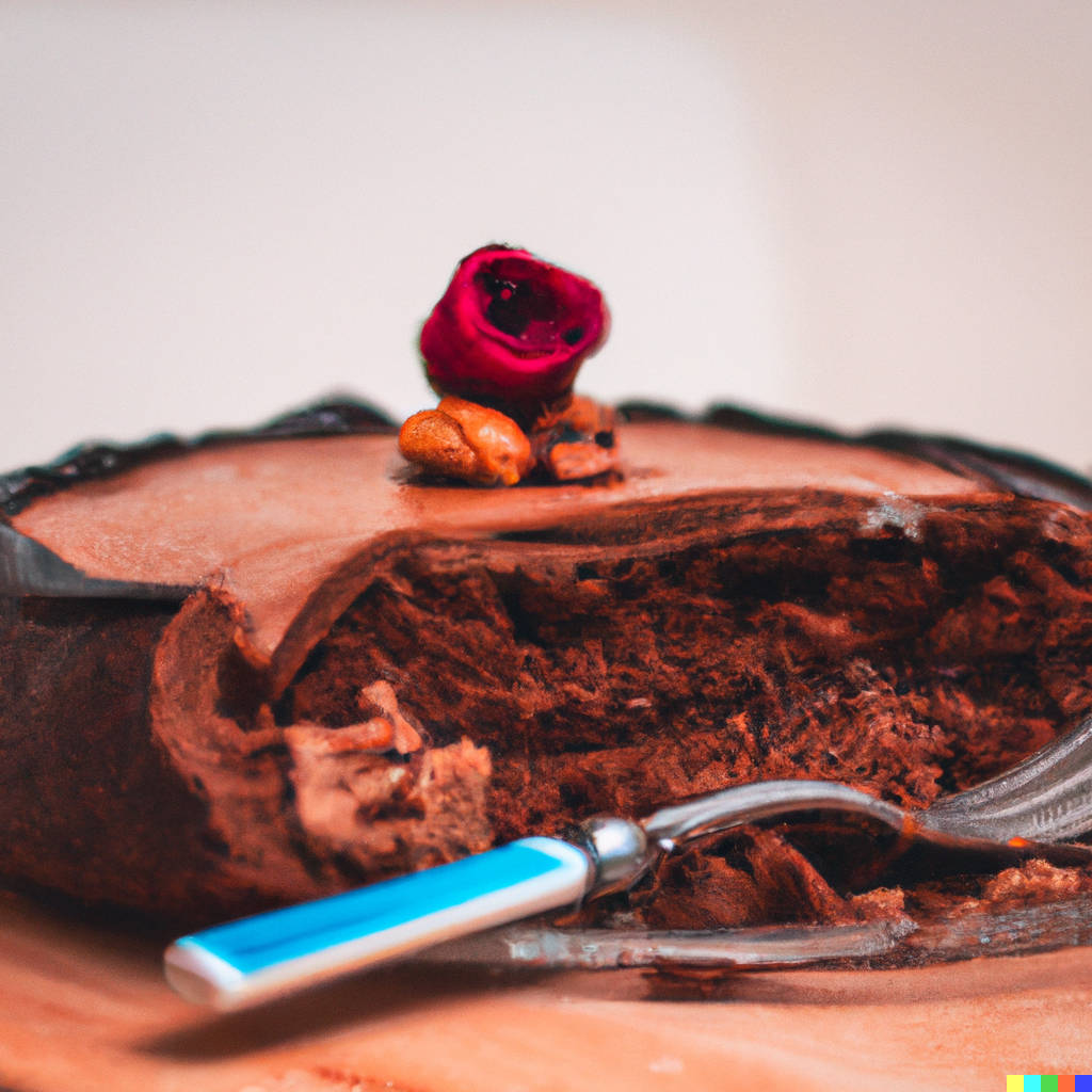 DALL-E Delicious chocolate cake made by an artificial intelligence